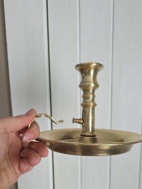 Brass Chamberstick Candle Holder - Polished Gold Tone